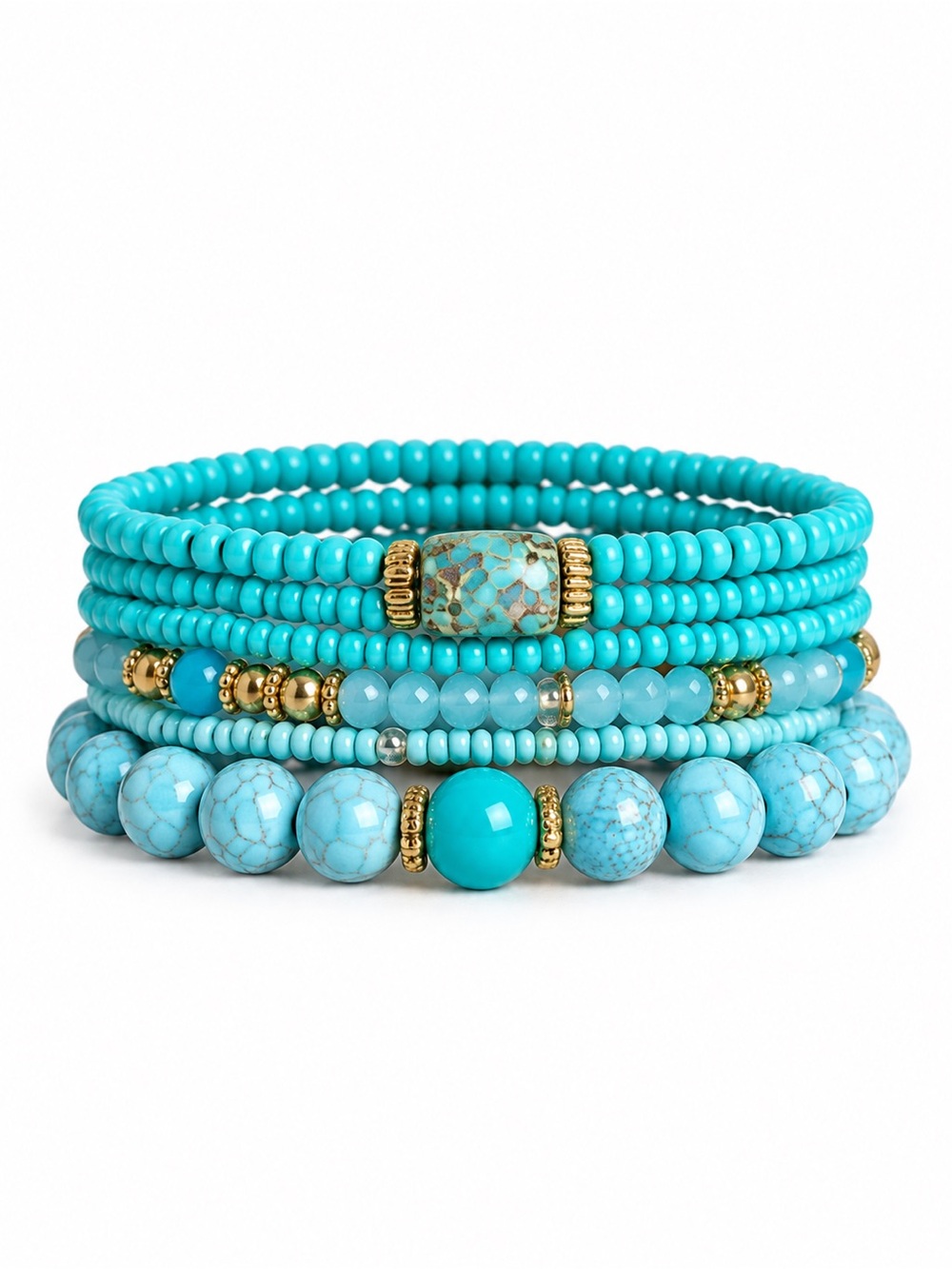Turquoise Beaded Stretch Bracelet Stack • BRAND NEW
